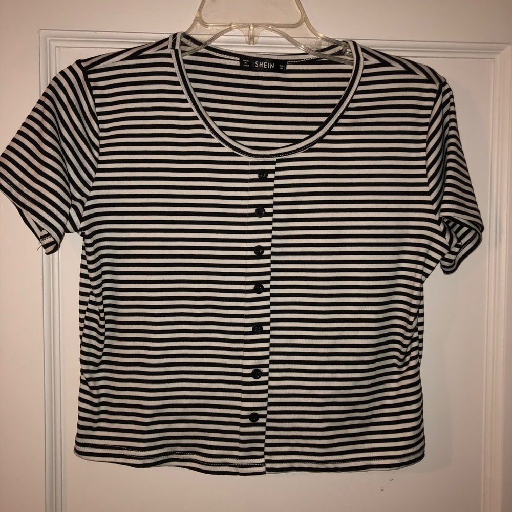 Black and white striped crop top